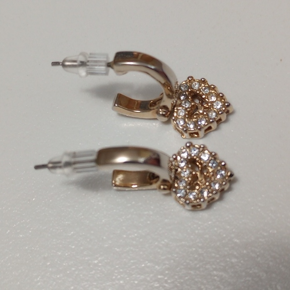 Gold Heart Earrings with Crystal Accents